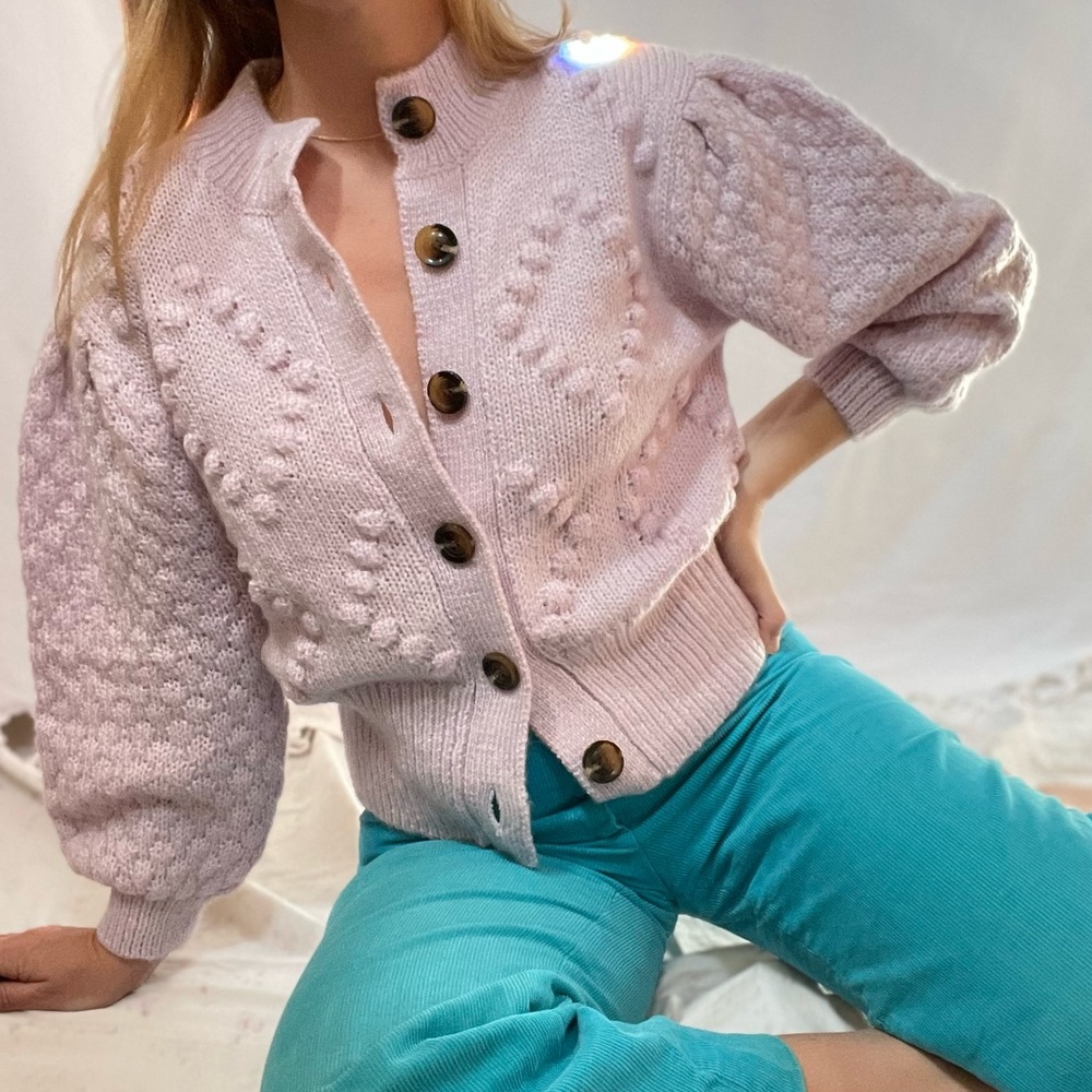 Rare Who What Wear Grandma Knit Cardigan in Pastel Lilac